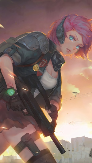 Girl with pink hair holding a gun in PUBG