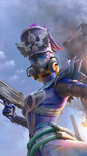 PUBG Mobile character with gas mask and gun