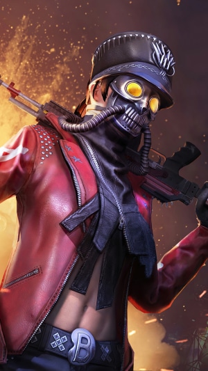 Character from PUBG Mobile with Skull Mask and Red Jacket