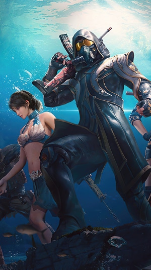 PUBG Mobile characters underwater with weapons