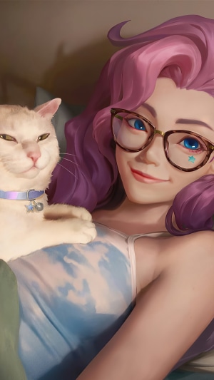 Seraphine from League of Legends with a cat
