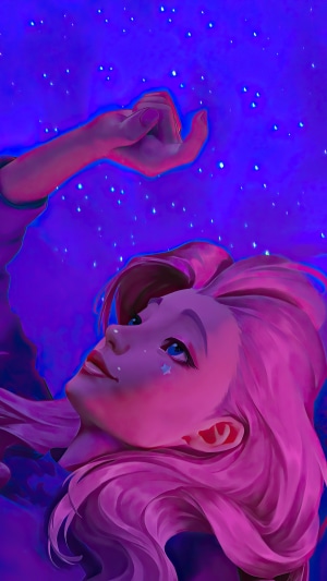 Seraphine from League of Legends looking up at stars