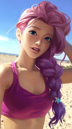 Seraphine from League of Legends on a beach