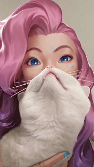 Seraphine from League of Legends with a cat