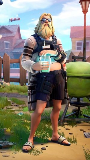 Fortnite character holding a drink