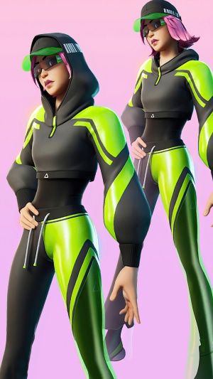 Fortnite character in black and neon green outfit