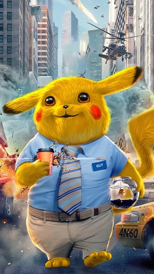 Pikachu from Free Guy in a city