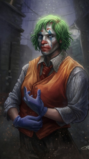 Joker from Movie putting on gloves