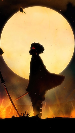 Tanjiro Kamado from Demon Slayer with a large moon