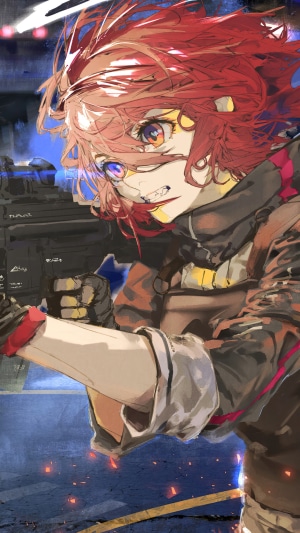Exusiai from Arknights holding a rifle