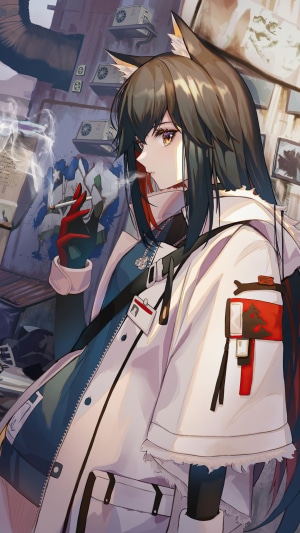 Texas from Arknights smoking