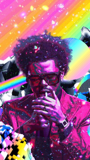 The Weeknd smoking with colorful abstract background