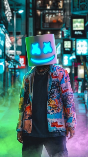 Marshmello DJ in a Neon City