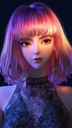 Anime girl with pink hair and lace dress