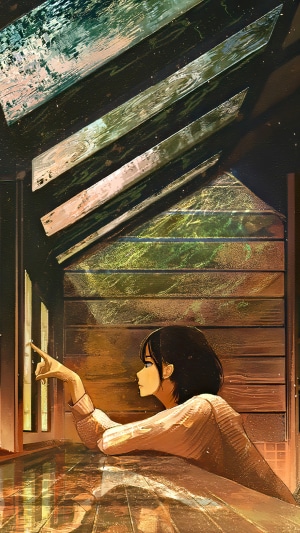 Anime girl looking out a window
