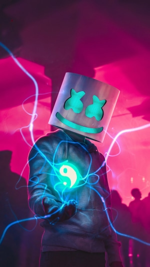 Marshmello DJ Wearing Mask with Neon Lights