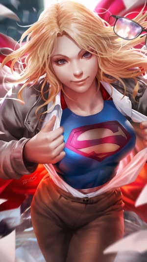Supergirl from DC Comics revealing her costume