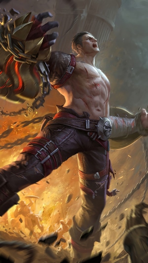 Warrior with mechanical arm in battle