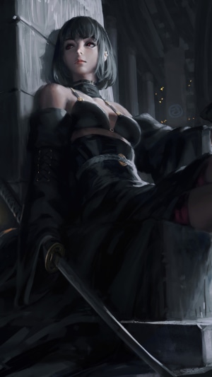 Woman in black outfit with sword