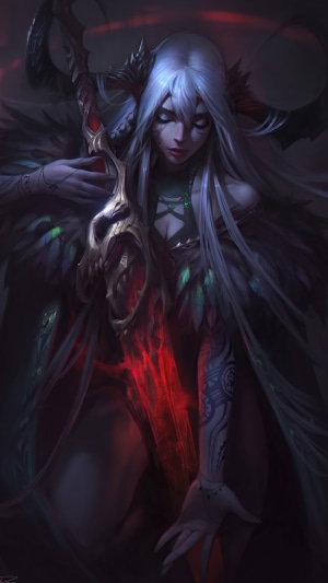 Fantasy warrior girl with skull sword