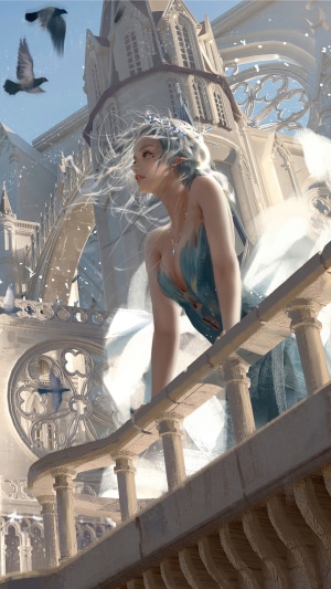 Fantasy Girl in Castle with Ethereal Glow