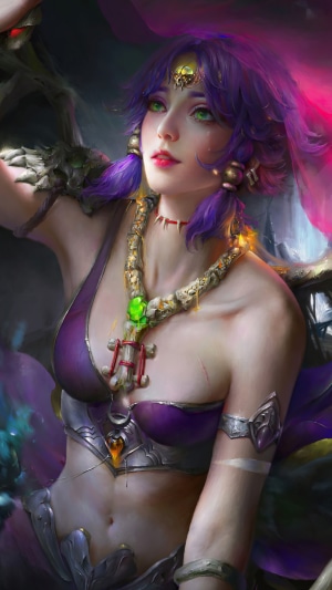 Fantasy Girl with Purple Hair and Tribal Necklace
