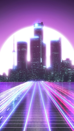 Neon Cityscape with Light Trails