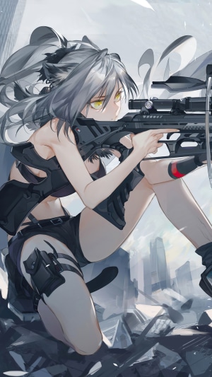Schwarz from Arknights with a sniper rifle