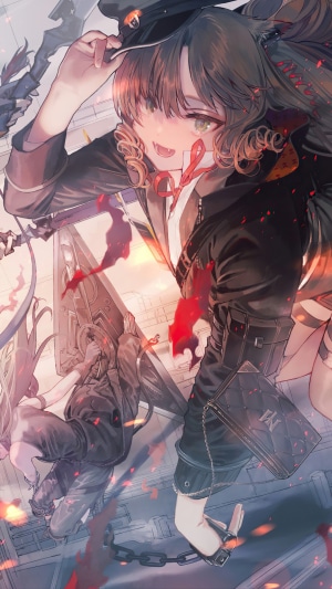 Anime Girls with Chains and Blood Splatter