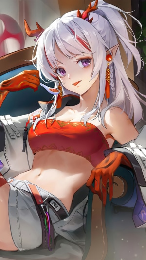 Nian from Arknights eating with a spoon