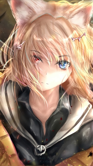 Anime girl with heterochromia and cat ears