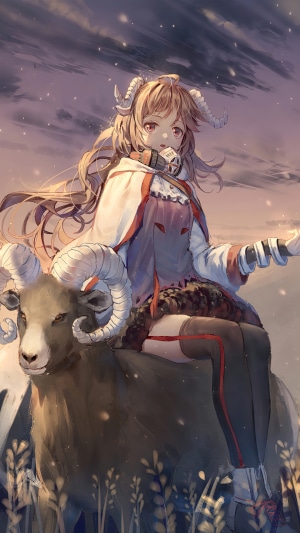 Eyjafjalla from Arknights riding a ram