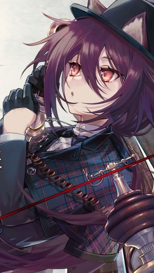 Melantha from Arknights holding a phone