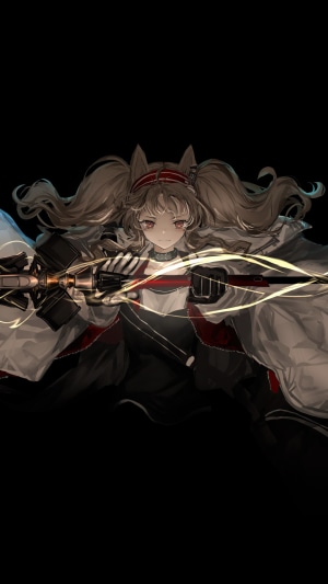 Angelina from Arknights holding a weapon