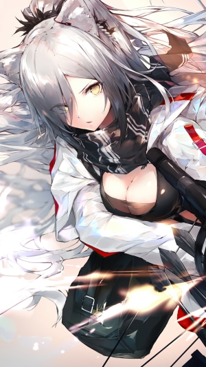 Arknights Anime Girl with White Hair and Cat Ears
