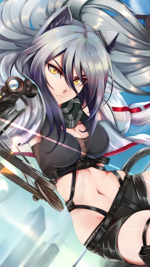 Schwarz from Arknights with a crossbow