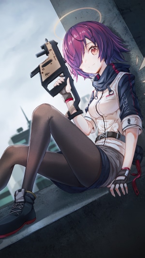 Exusiai from Arknights holding a gun