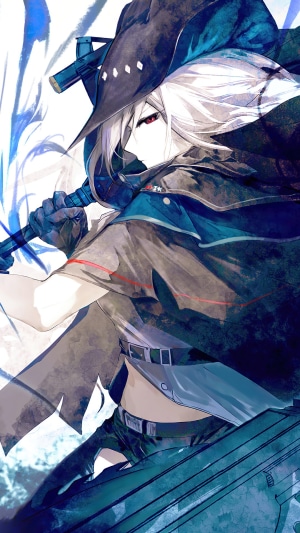 Skadi from Arknights holding a weapon