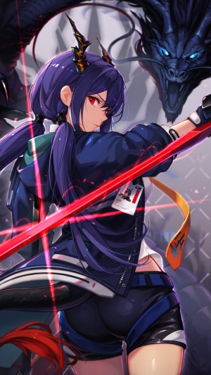 Anime girl with dragon and sword