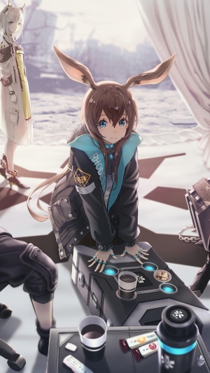 Anime girls from Arknights playing a game