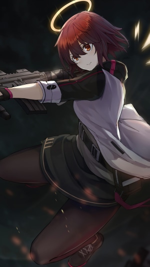Exusiai from Arknights holding a rifle