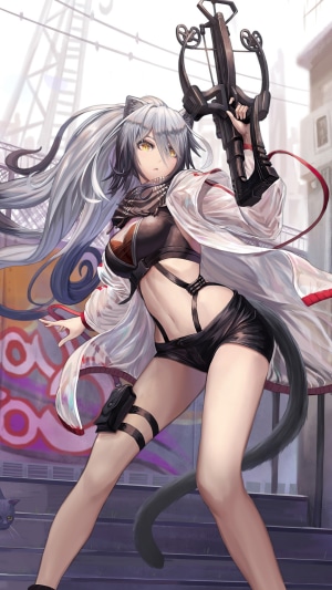 Schwarz from Arknights with a crossbow