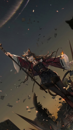 Anime girl with cat ears holding a staff