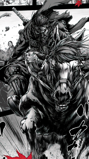 Jin Sakai from Ghost of Tsushima on horseback