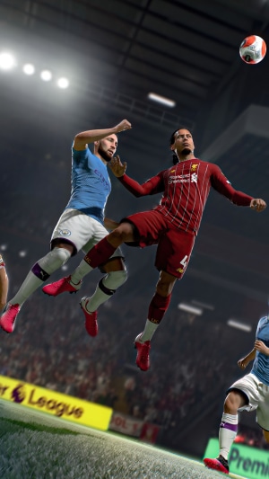 Fifa 21 players jumping for a header