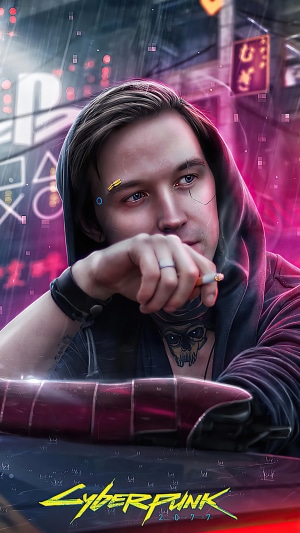 Man smoking cigarette in Cyberpunk 2077