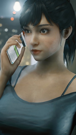 A woman from Bright Memory on a phone call