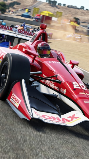Red Formula 1 car with SONAX branding on a race track