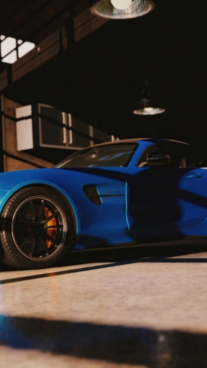 Blue Sports Car in a Garage