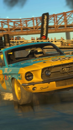 Ford Mustang from Dirt 5 racing on a wet track